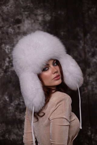 Full Fur Saga Albino Fox Trapper Hat 'Vushanka'