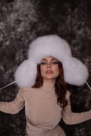 Full Fur Saga Albino Fox Trapper Hat 'Vushanka'