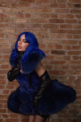 Full Fur Maid Outfit 'Ice Queen' Saga Blue Fox & Rex Rabbit Ensemble