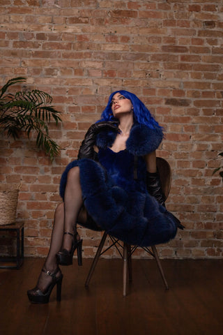 Full Fur Maid Outfit 'Ice Queen' Saga Blue Fox & Rex Rabbit Ensemble