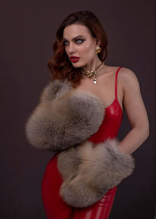 Golden Island Fox Medium-Long Fur Gloves