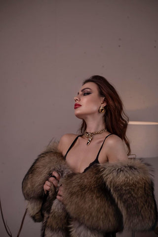 Finn Raccoon Fur Trimmed Lace Robe