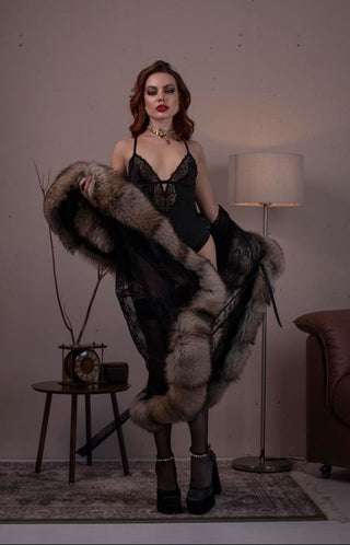 Finn Raccoon Fur Trimmed Lace Robe