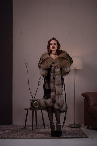 Finn Raccoon Fur Trimmed Lace Robe