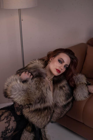 Finn Raccoon Fur Trimmed Lace Robe