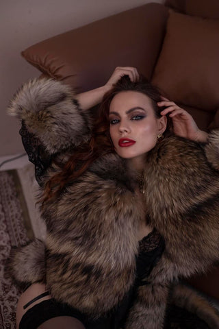 Finn Raccoon Fur Trimmed Lace Robe