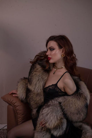 Finn Raccoon Fur Trimmed Lace Robe