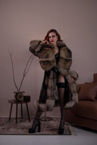 Finn Raccoon Fur Trimmed Lace Robe