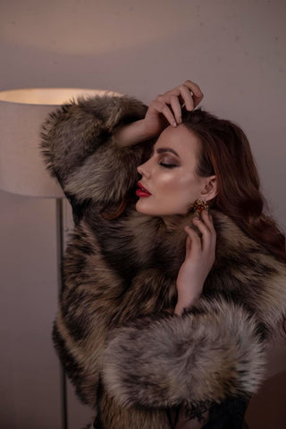 Finn Raccoon Fur Trimmed Lace Robe