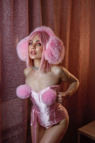 Saga Fox Fur Earmuffs with Detachable Pompons (Optional)
