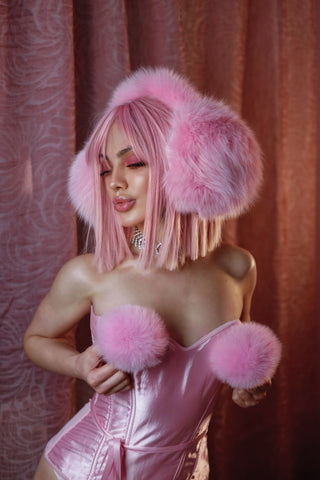 Saga Fox Fur Earmuffs with Detachable Pompons (Optional)
