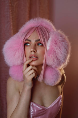 Saga Fox Fur Earmuffs with Detachable Pompons (Optional)