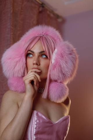 Saga Fox Fur Earmuffs with Detachable Pompons (Optional)