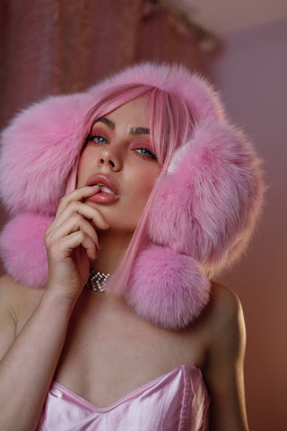 Saga Fox Fur Earmuffs with Detachable Pompons (Optional)