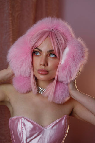 Saga Fox Fur Earmuffs with Detachable Pompons (Optional)