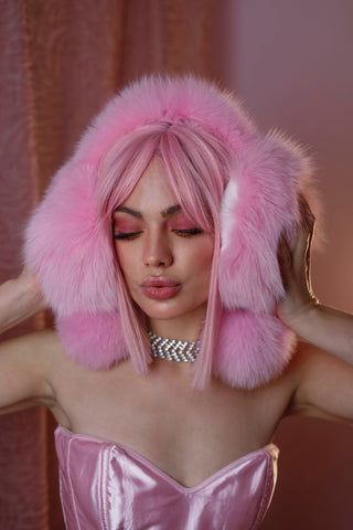 Saga Fox Fur Earmuffs with Detachable Pompons (Optional)
