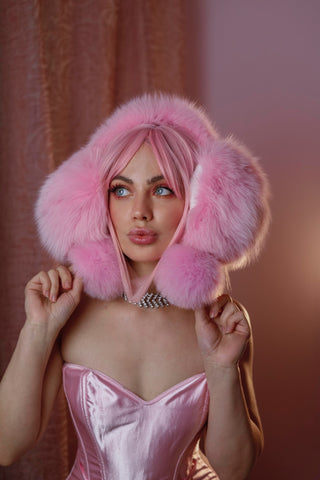 Saga Fox Fur Earmuffs with Detachable Pompons (Optional)