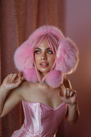 Saga Fox Fur Earmuffs with Detachable Pompons (Optional)