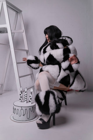 Blue & White Fox Fur Harlequin Costume Set