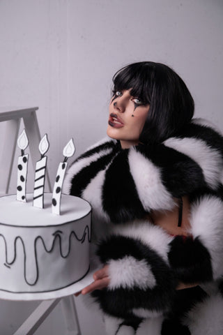 Blue & White Fox Fur Harlequin Costume Set