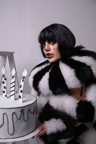 Blue & White Fox Fur Harlequin Costume Set