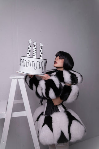 Blue & White Fox Fur Harlequin Costume Set