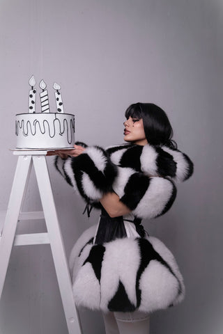 Blue & White Fox Fur Harlequin Costume Set