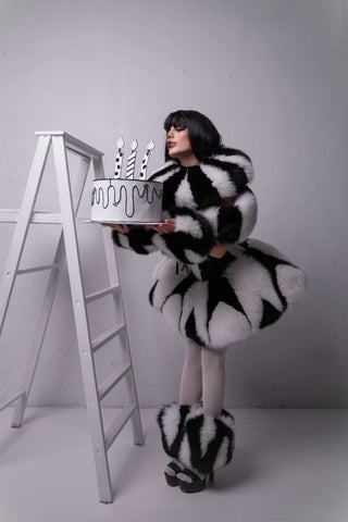 Blue & White Fox Fur Harlequin Costume Set