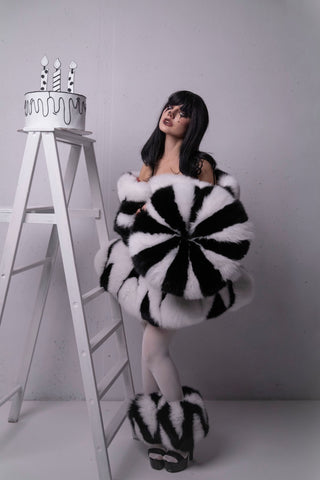 Blue & White Fox Fur Harlequin Costume Set