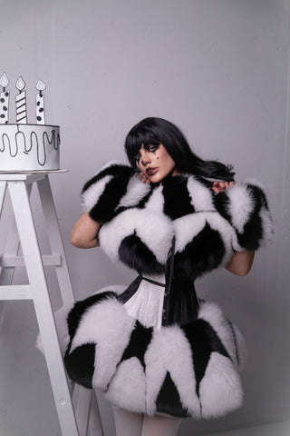 Blue & White Fox Fur Harlequin Costume Set