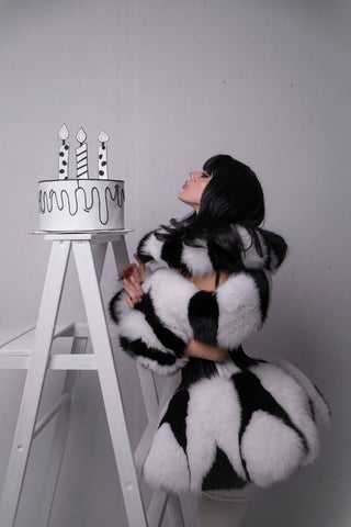 Blue & White Fox Fur Harlequin Costume Set