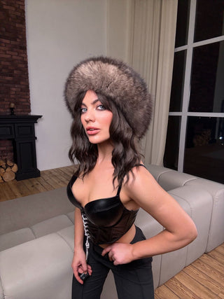 Real Fur Headband - Ukranian Local Farmed Blue Fox
