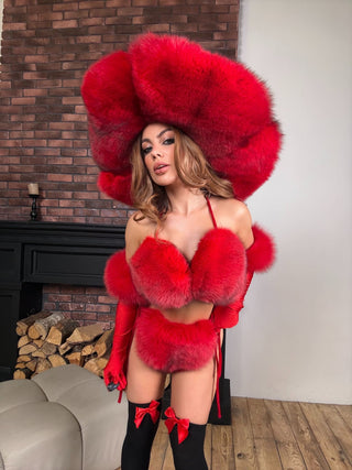 Fiery Red Saga Blue Fox Fur Bra & Bikini Set