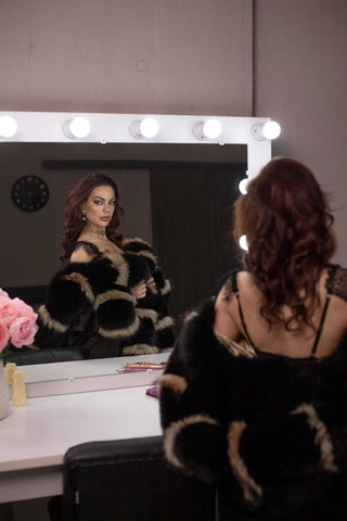 Double-Sided Fur-Trimmed Silk Robe with Full Fur Hood