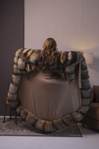 Gorgeous Finn Raccoon Fur Trimmed Nightgown – Luxury Floor-Length Robe