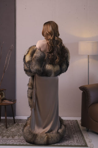 Gorgeous Finn Raccoon Fur Trimmed Nightgown – Luxury Floor-Length Robe