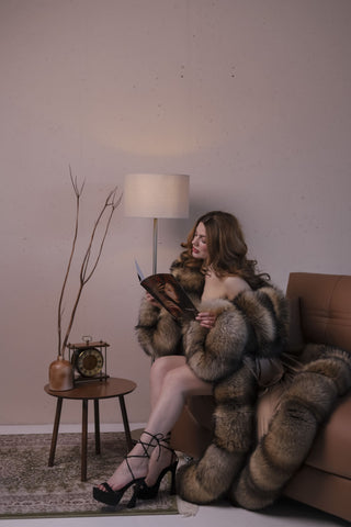 Gorgeous Finn Raccoon Fur Trimmed Nightgown – Luxury Floor-Length Robe