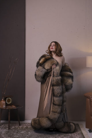 Gorgeous Finn Raccoon Fur Trimmed Nightgown – Luxury Floor-Length Robe