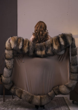 Gorgeous Finn Raccoon Fur Trimmed Nightgown – Luxury Floor-Length Robe