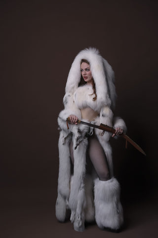 White Arctic Fox Shaman Costume – Genuine Whole Pelt Fantasy Set