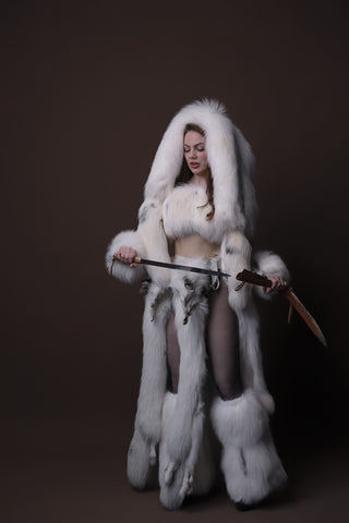 White Arctic Fox Shaman Costume – Genuine Whole Pelt Fantasy Set