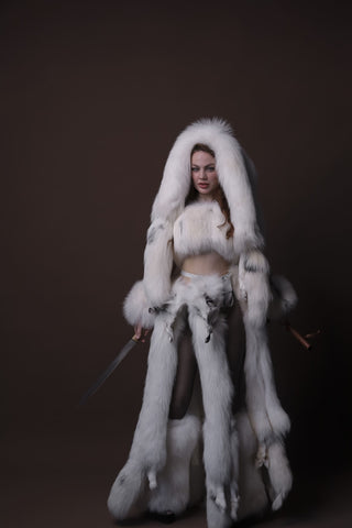 White Arctic Fox Shaman Costume – Genuine Whole Pelt Fantasy Set