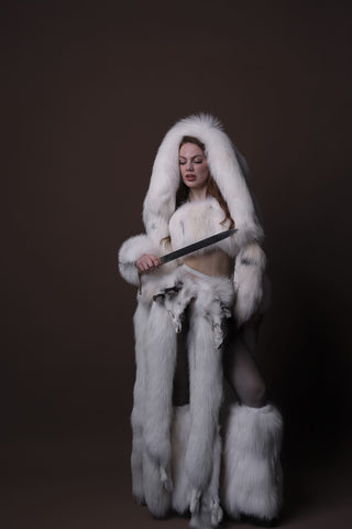 White Arctic Fox Shaman Costume – Genuine Whole Pelt Fantasy Set