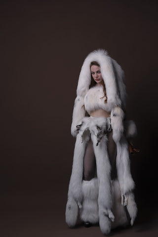 White Arctic Fox Shaman Costume – Genuine Whole Pelt Fantasy Set