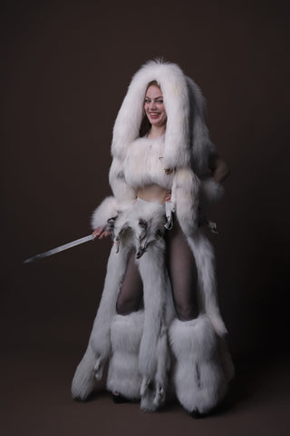 White Arctic Fox Shaman Costume – Genuine Whole Pelt Fantasy Set