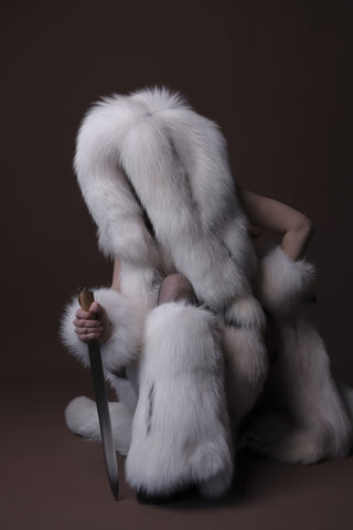 White Arctic Fox Shaman Costume – Genuine Whole Pelt Fantasy Set