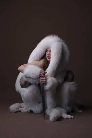 White Arctic Fox Shaman Costume – Genuine Whole Pelt Fantasy Set