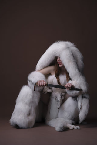White Arctic Fox Shaman Costume – Genuine Whole Pelt Fantasy Set