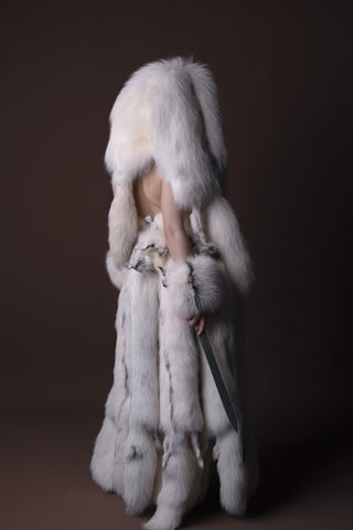 White Arctic Fox Shaman Costume – Genuine Whole Pelt Fantasy Set