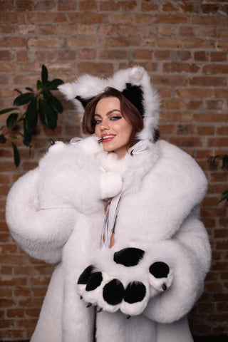Saga Albino (Arctic) Fox Fitted Middle Long Coat